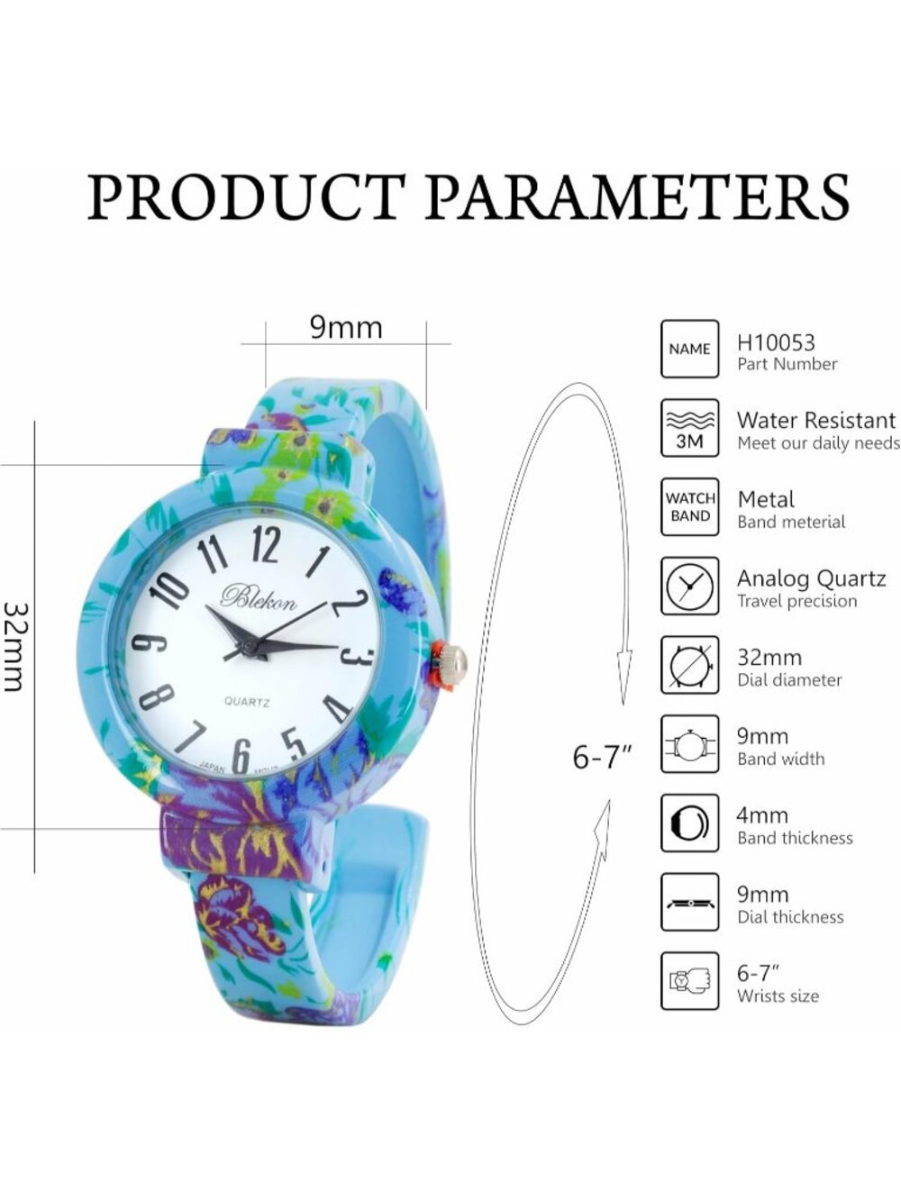 Women's Blue Elegant Flower Design Bracelet Cuff Bangle Fashion Wrist Watches - Picture 2 of 7